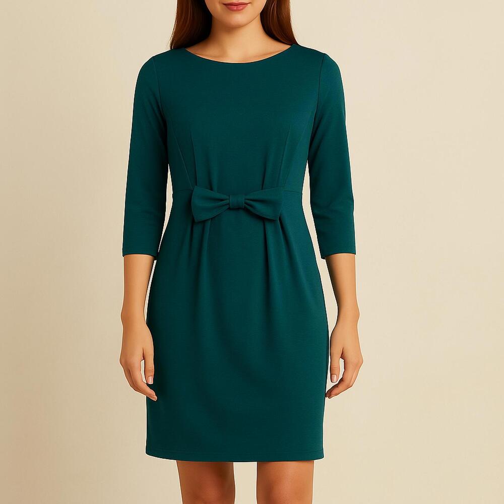 Vfish Designs Teal Green Bow Tie Waist Dress Midi Dress| Elegant Chic Retro Glam